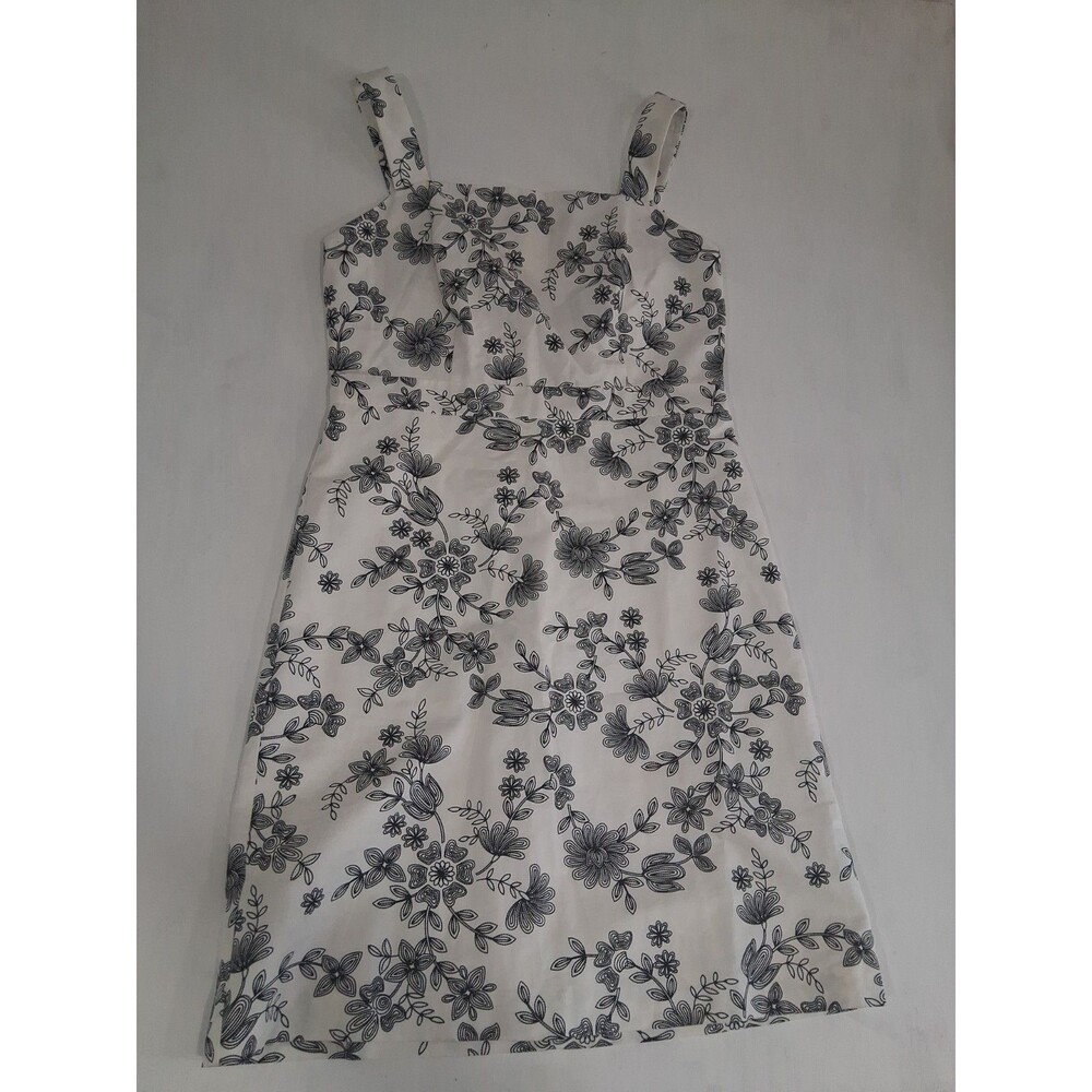 Ann Taylor Floral Black White Midi Dress Size 12 Floral Square Neck Formal